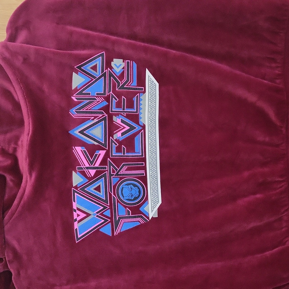 Marvel Wakanda, maroon velvet plush crop sweatshirt and flared bottoms. NWOT MED - Picture 7 of 15